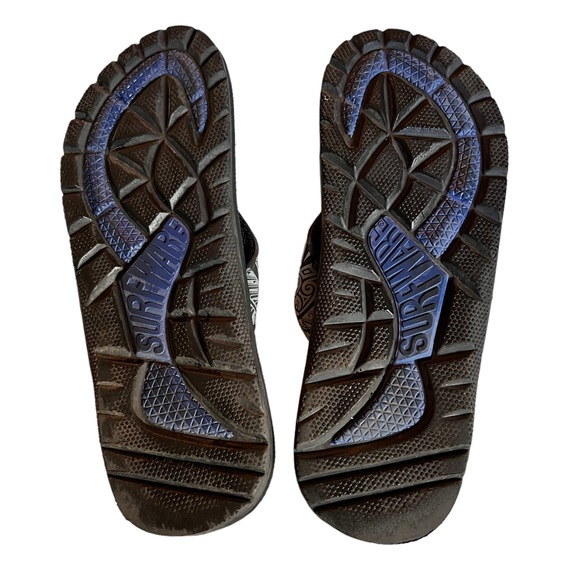 Surf Ware Mens Hawaiian Flip Flops Tapa Cloth Print Straps Blue Black Sz 12 - Picture 4 of 8